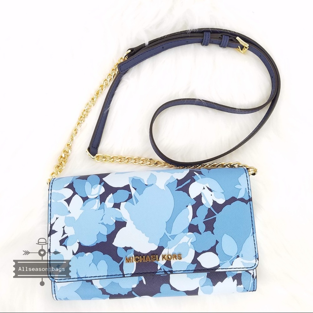 NWT Michael Kors Jet Set Crossbody Navy Floral Bag - Picture 2 of 8
